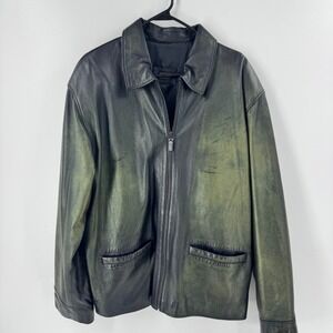 Gian‎ Marco Men's Black Distressed Metallic Leather Zip Up Jacket